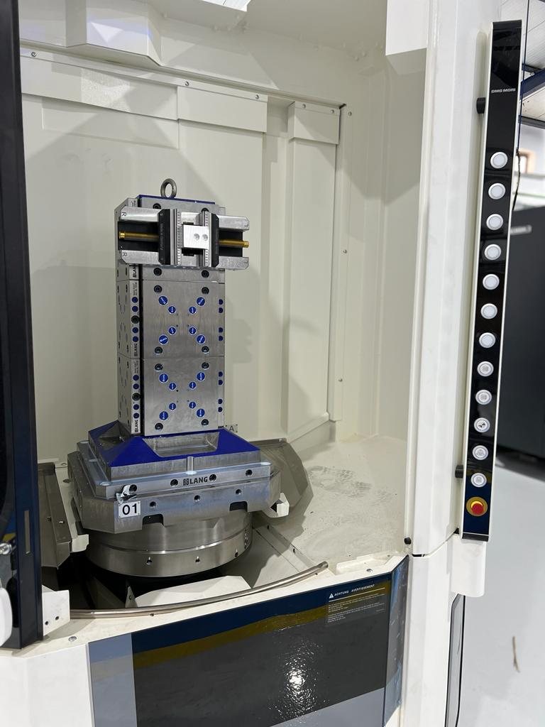 A multi-sided clamping tower on the pallet of a horizontal centre.